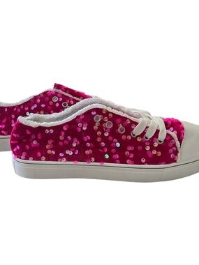 Women's Hot Pink Sequin Low-Top Athletic Sneakers